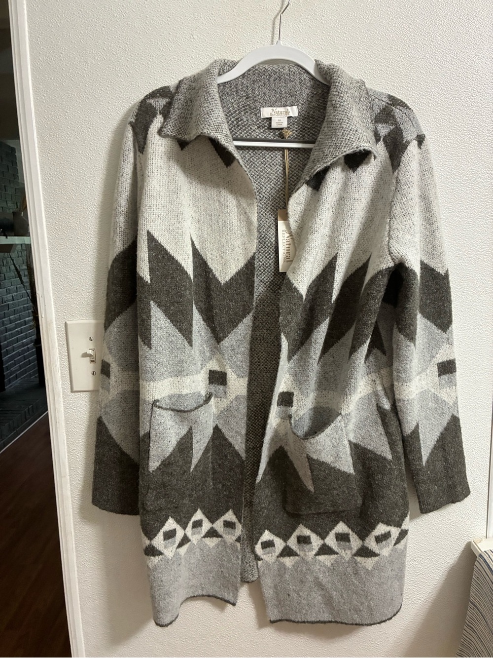 Natural Reflections Gray Patterned Open-Front Women’s Sweater Cardigan 2XL